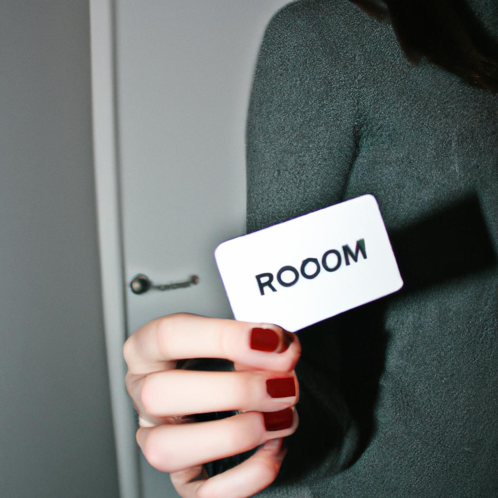 Woman holding room key card