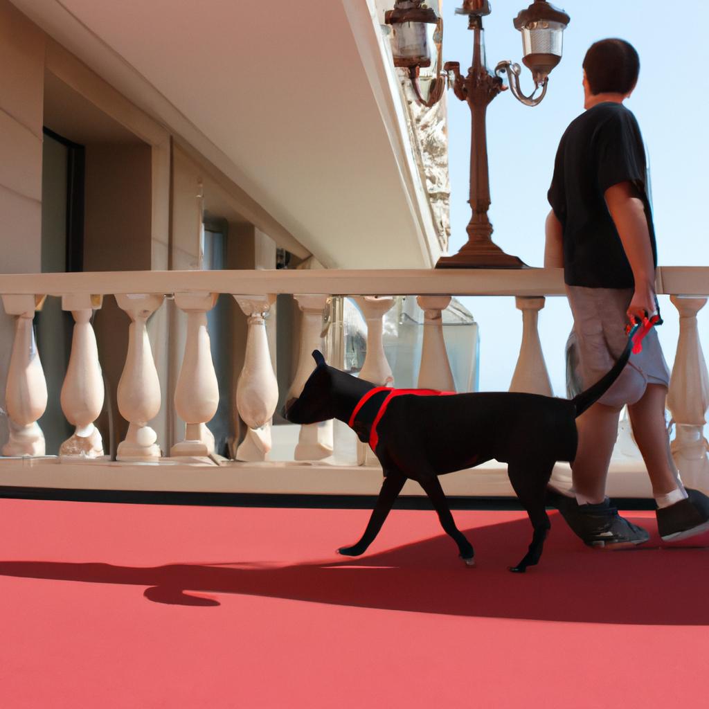 Person walking dog in hotel