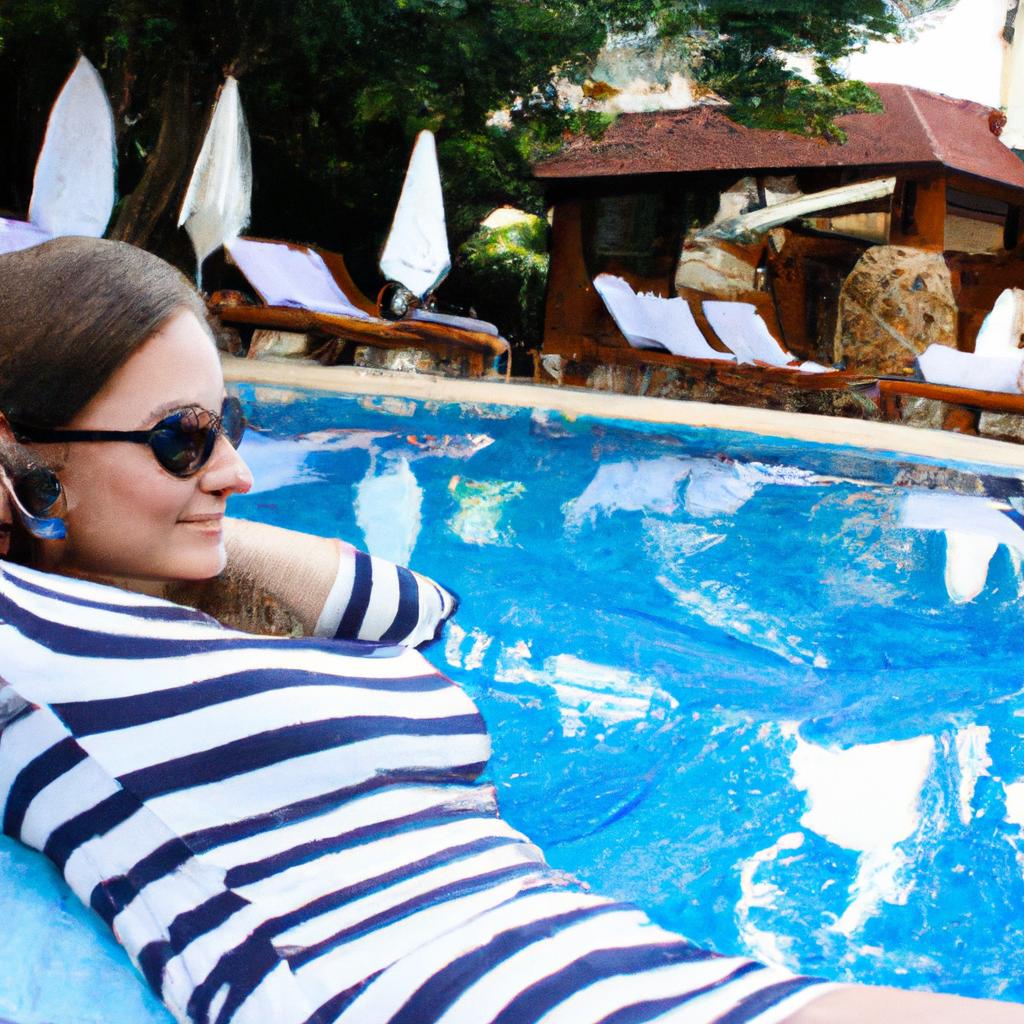 Woman lounging by hotel pool